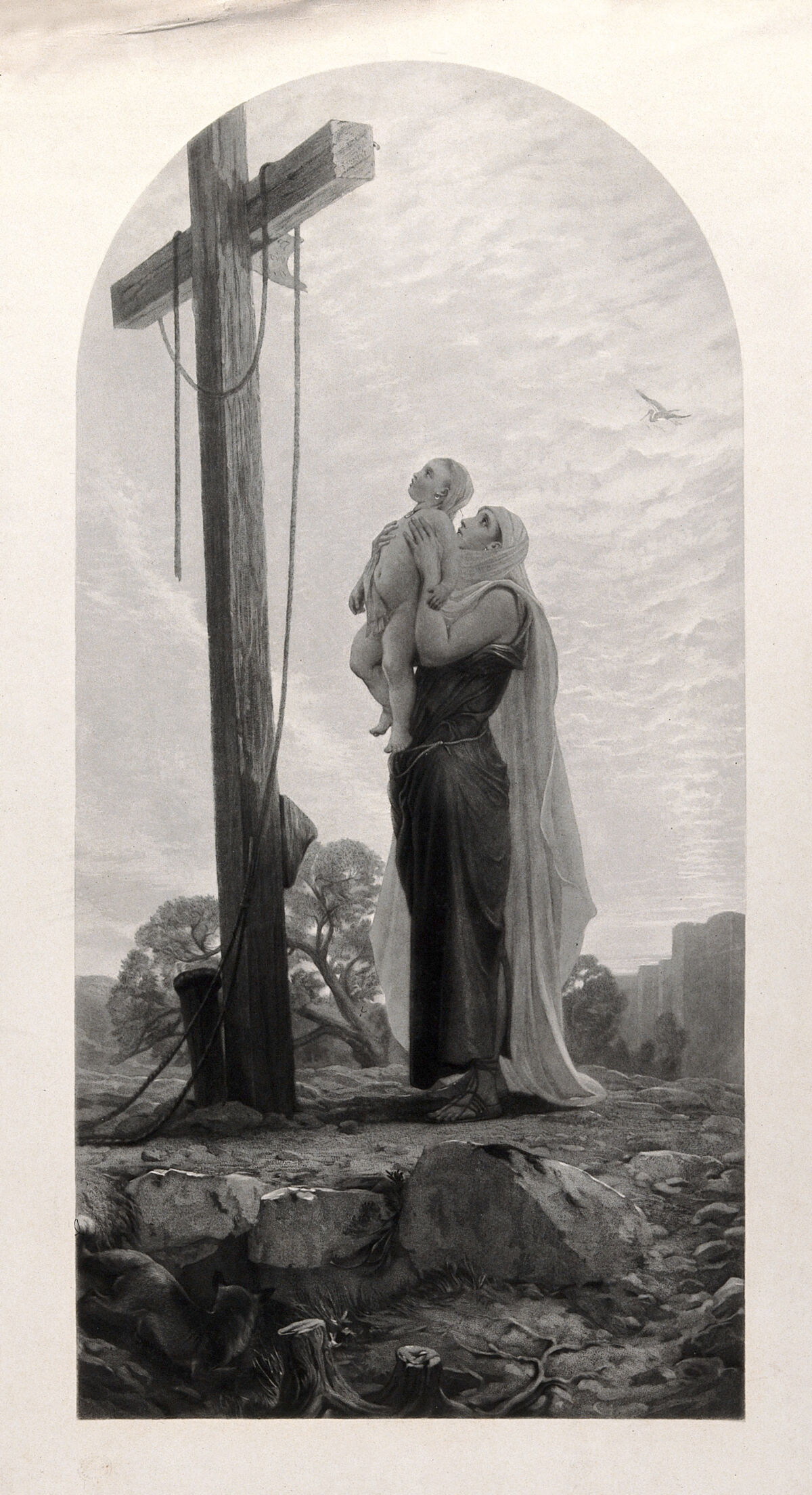 The cross on which Christ died: a woman holding a child up to view it. Engraving after P.R. Morris., [approximately 1870?], by Philip Richard Morris