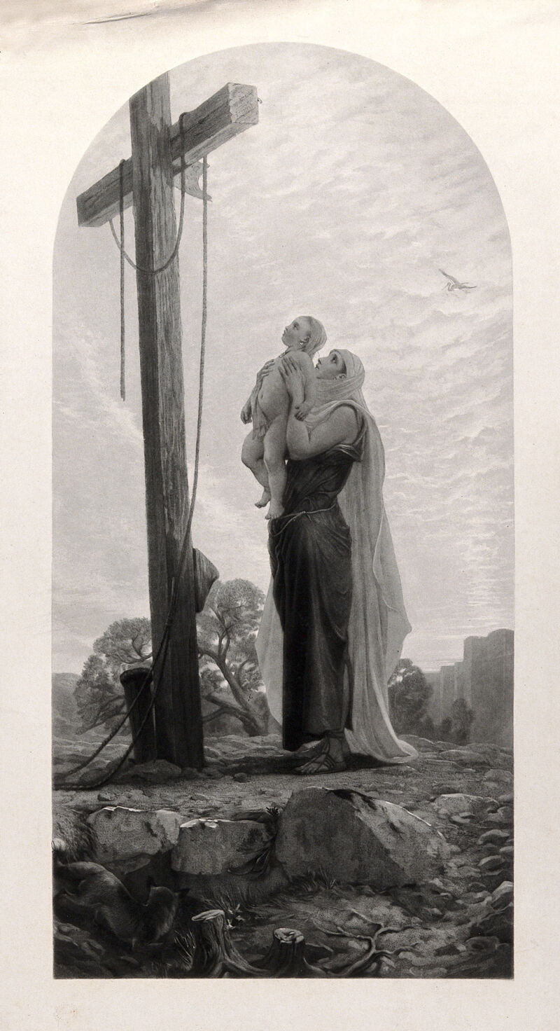 The cross on which Christ died: a woman holding a child up to view it. Engraving after P.R. Morris., [approximately 1870?], by Philip Richard Morris