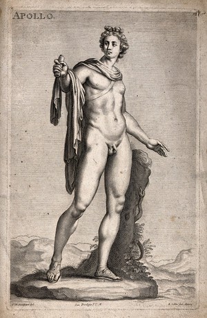 view Apollo. Engraving by R. Collin after J. van Sandrart.