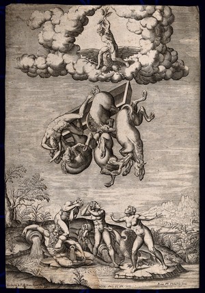 view The fall of Phaethon. Engraving after N. Beatrizet after Michelangelo.