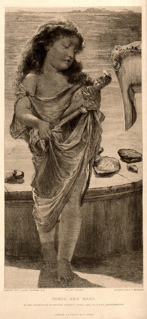 view "Venus and Mars". Etching by C.O. Murray after L. Alma-Tadema.