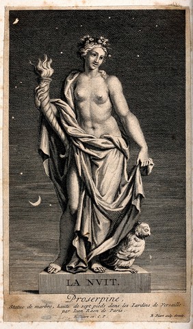 Proserpine, represented by a personification of night. Engraving by B. Picart after J.M. Raon.