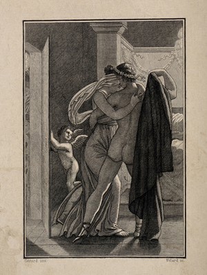 view Cupid and Psyche. Reproduction of an etching by Vélard after Gérard.