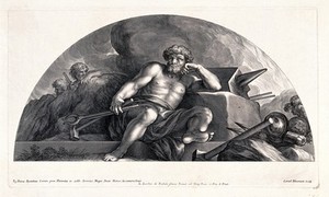 view Vulcan [Hephaestus]. Engraving by C. Bloemaert after Pietro da Cortona.