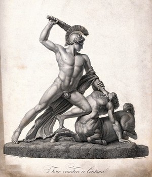 view Theseus fighting a centaur. Engraving by Steinmiller after A. Canova.