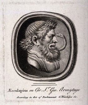 Aesculapius. Etching by T. Worlidge.