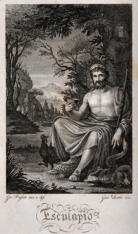 Aesculapius. Engraving by G. Dala after G. Busato.