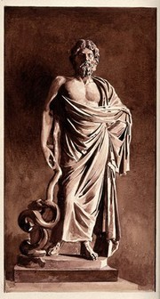 Aesculapius. Watercolour painting.