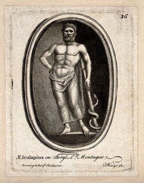 Aesculapius. Etching by T. Worlidge.