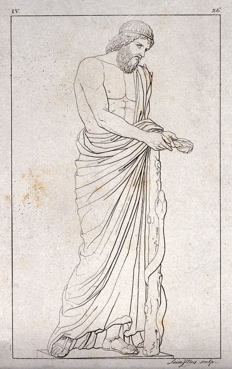 Aesculapius. Etching by G.P. Lasinio., by Giovanni Paolo Lasinio
