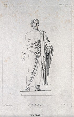 Aesculapius. Etching by D. Ascani after N. Consoni.