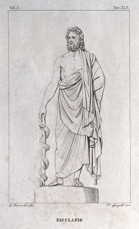 Aesculapius. Etching by F. Garzoli after G. Bianchi.