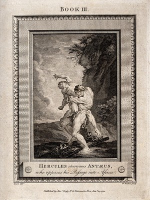 view Hercules and Antaeus. Engraving by W. Walker after C. Eisen.