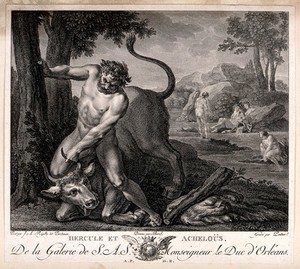 view Hercules and Achelous. Engraving by J.B. Patas after A. Borel after G.A. Pordenone.