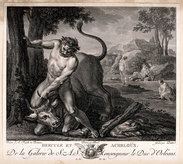 Hercules and Achelous. Engraving by J.B. Patas after A. Borel after G.A. Pordenone.