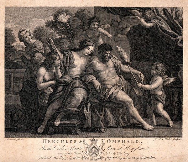 Hercules and Omphale. Engraving by J.B. Michel, 1779, after G.F. Romanelli.