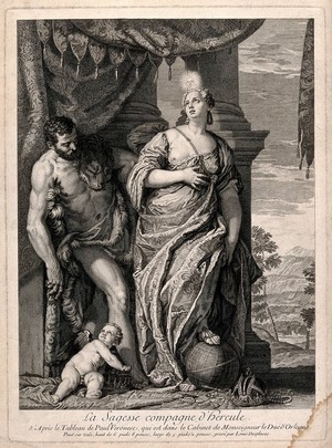 view Hercules and Wisdom. Engraving by L. Desplaces after P. Veronese.