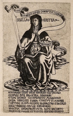 The Erythraean sibyl. Reproduction of an engraving by B. Baldini, ca. 1480.