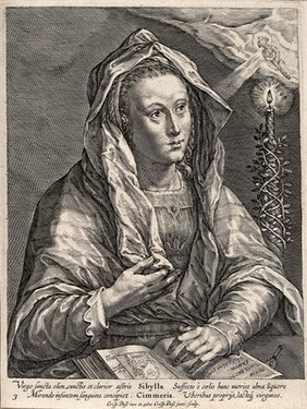 The Cimmerian sibyl. Engraving by C. de Passe II after C. de Passe I.