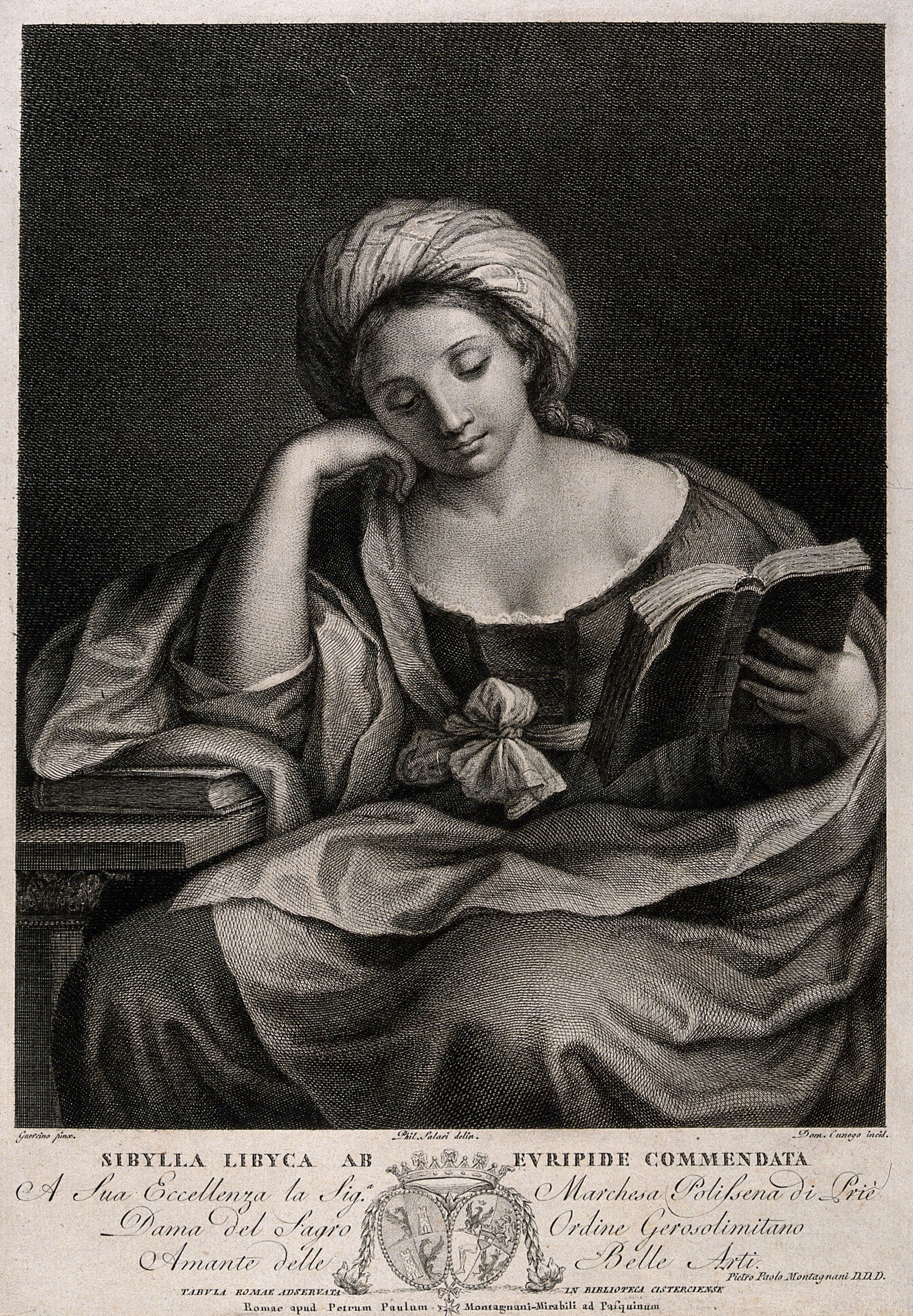 The Libyan sibyl. Engraving by D. Cunego after P. Salari after G.F. Barbieri, il Guercino.
