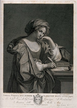 view The Persian sibyl. Engraving by P. Fontana after J. Volpato after G.F. Barbieri, il Guercino.