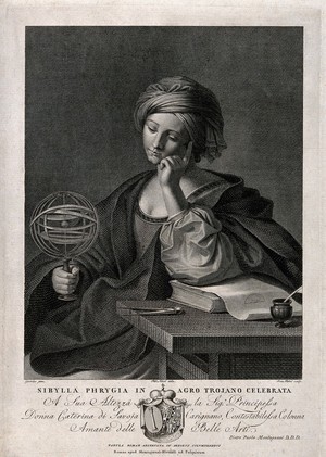 view The Phrygian sibyl. Engraving by G. Petrini after P. Salari after G.F. Barbieri, il Guercino.