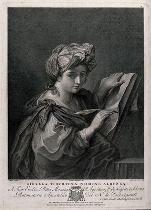 view The Tiburtine sibyl. Engraving by G. Carattoni after G. Magnani after S. Conca.
