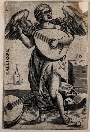 view Calliope. Engraving attributed to F. Brun.