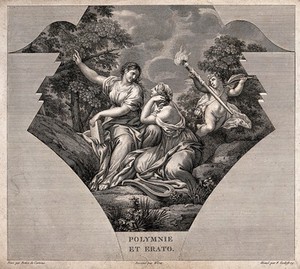 view Polyhymnia and Erato. Engraving by F. Godefroy after G.B. Wicar after Pietro da Cortona.