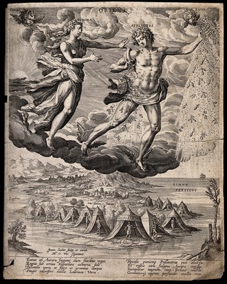 Aurora and Apeliotes. Engraving by J. Sadeler after M. de Vos.
