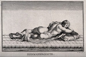 view Hermaphroditus. Etching by Pierre Duflos.