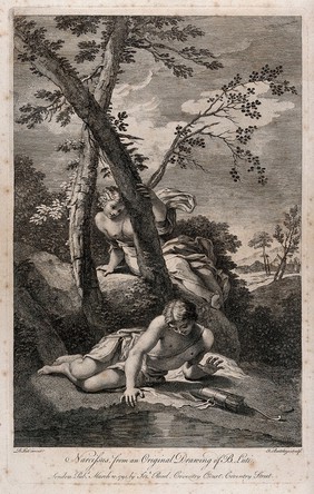 Narcissus and Echo. Engraving by F. Bartolozzi, 1791, after B. Luti.