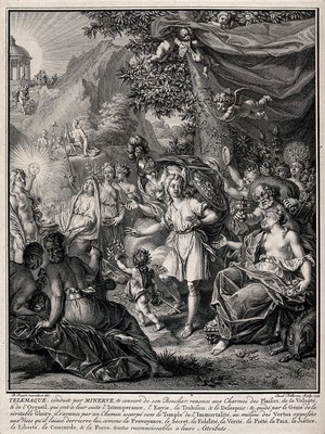 view Telemachus. Etching by J. Folkema, 1733, after B. Picart.