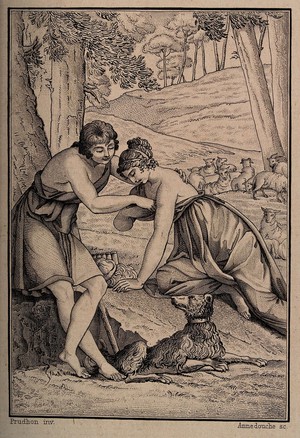 view Daphnis and Chloe (?). Etching by A.J. Annedouche after P.P. Prud'hon.