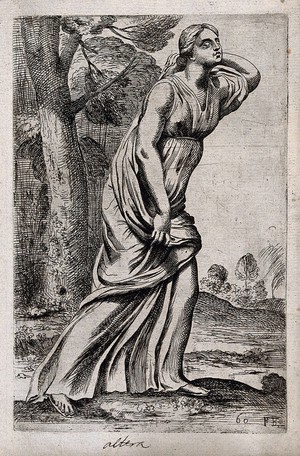 view A daughter of Niobe. Etching by F. Perrier, 1638.