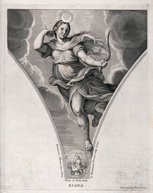 view Diana [Artemis]. Engraving by G.H. Frezza, 1704, after P. de Petris after F. Albani.