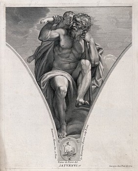 Saturn [Kronos]. Engraving by G.H. Frezza, 1704, after P. de Petris after F. Albani.