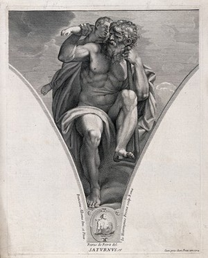 view Saturn [Kronos]. Engraving by G.H. Frezza, 1704, after P. de Petris after F. Albani.