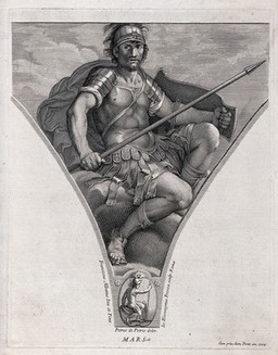 Mars [Ares]. Engraving by G.H. Frezza, 1704, after P. de Petris after F. Albani.