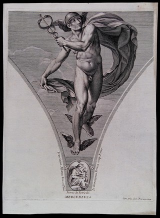 Mercury [Hermes]. Engraving by G.H. Frezza, 1704, after P. de Petris after F. Albani.