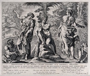view Hercules between Virtue and Vice. Etching by P. Aquila after Annibale Carracci.