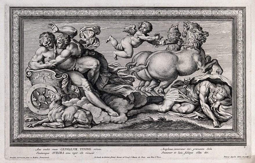 Aurora and Cephalus. Etching by P. Aquila, 167-, after Annibale Carracci.