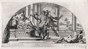 view Circe, Ulysses [Odysseus] and Mercury [Hermes]. Etching by P. Aquila after Annibale Carracci.