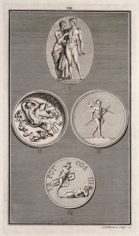 Mars [Ares] and other figures. Etching by L.P. Boitard.