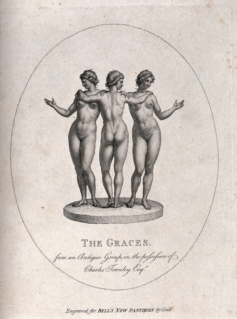 The three graces. Stipple engraving by J. Condé, 1790., 1790, by John Condé