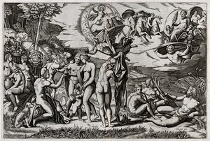 view The judgment of Paris. Engraving by M.A. Raimondi after Raphael.