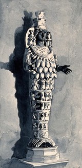 Diana of the Ephesians (Ephesian Artemis). Watercolour painting.