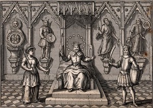 view Saxon deities after which days of the week were named: Sun, Moon, Tuisco, Woden, Thor, Friga and Saeter (Seater). Etching after R. Verstegan, 17--.