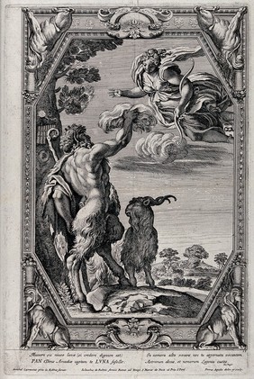 Pan and Diana (Artemis). Etching by P. Aquila after Annibale Carracci.