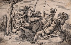 The centaur Nessus carrying off Deianeira. Engraving by J. Audran